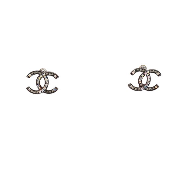 CC Logo Metal Gray Stud Earrings
