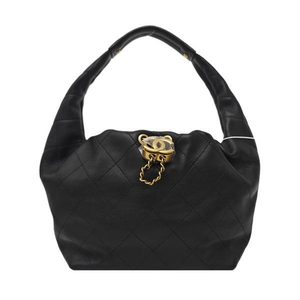 Quilted Calfskin Top Handle Bag Black