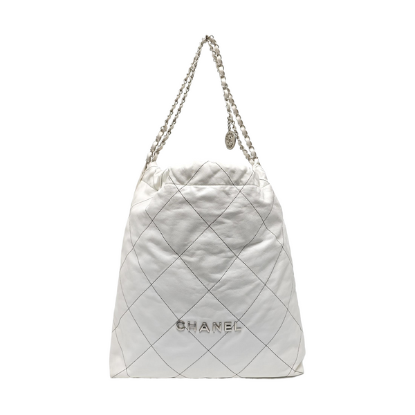 CHANEL 22 Large Quilted Calfskin White