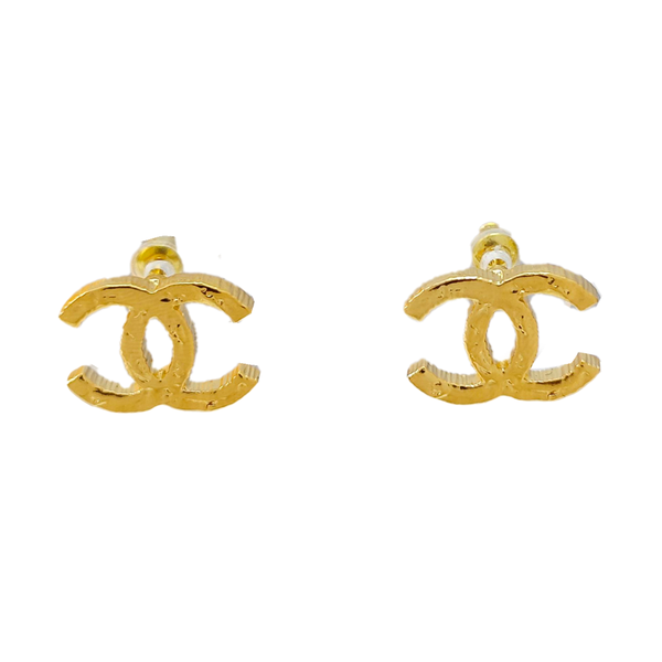 CC Logo Metal Gold Stud Earrings