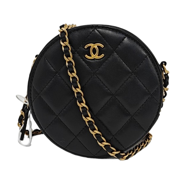 ROUND Quilted Lambskin Black