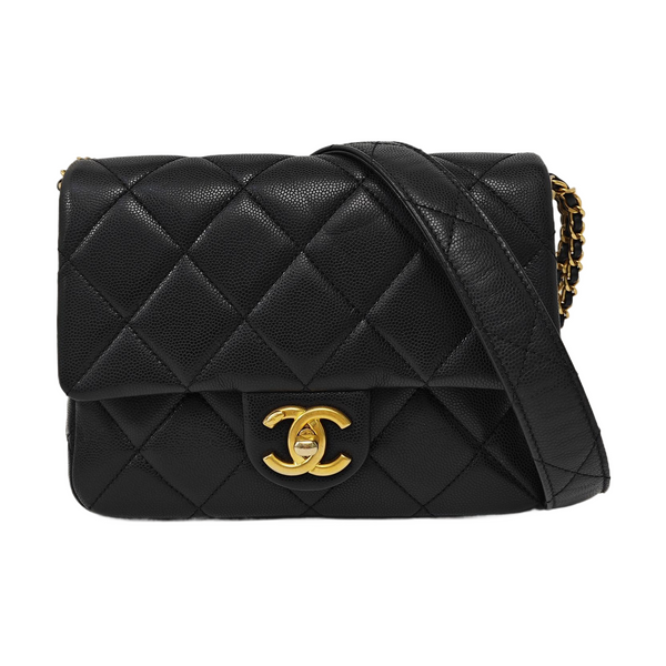 Quilted Grained Calfskin Shoulder Bag Small Black