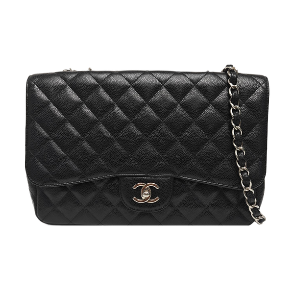 Quilted Grained Calfskin Shoulder Bag Large Black
