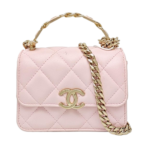 TWO TONE CHAIN HANDLE Quilted Lambskin Pink
