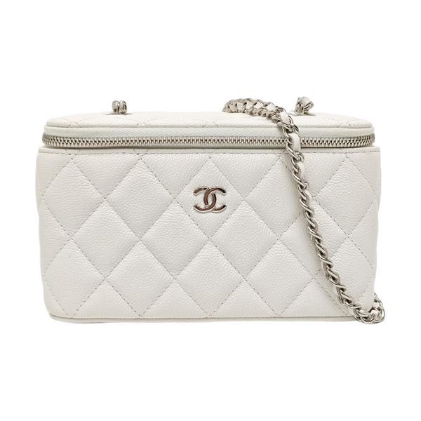 VANITY CASE Small Quilted Grained Calfskin White