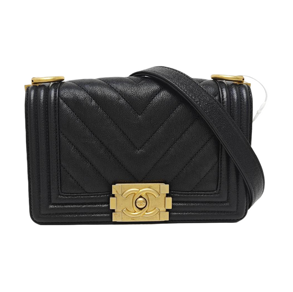 Leboy Small Chevron Grained Calfskin Black