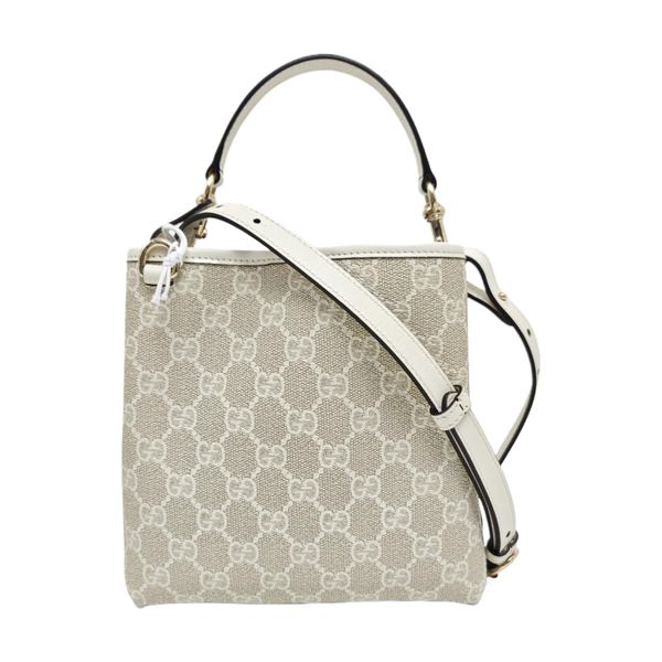 GG Emblem Small Monogram Coated Canvas Beige