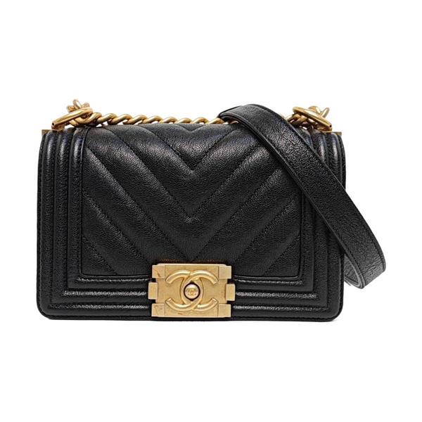 Leboy Small Chevron Grained Calfskin Black