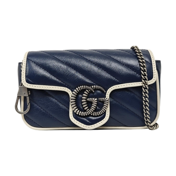 GG Marmont Super Mini Quilted Calfskin Blue