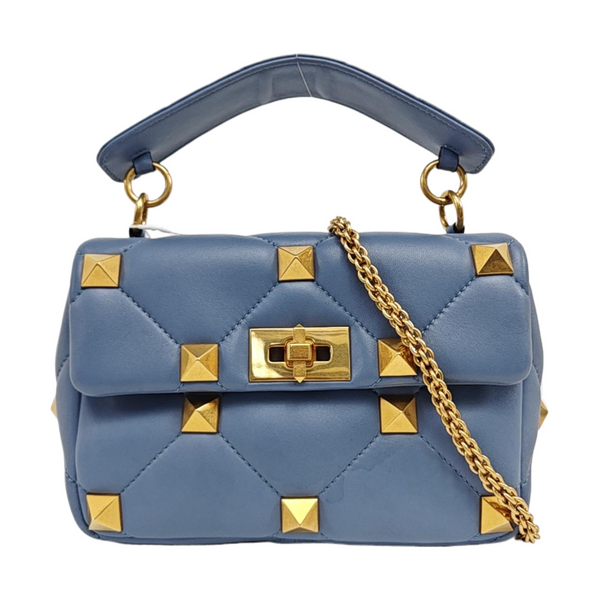 Roman Stud Medium Quilted Lambskin Blue