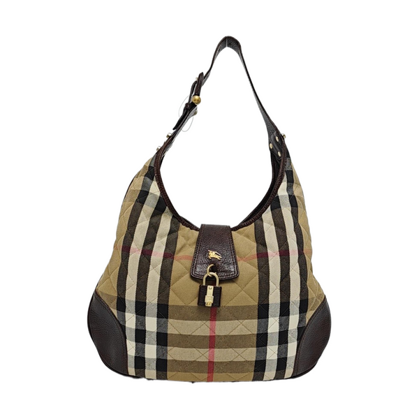 Quilted Canvas Top Handle Bag Brown