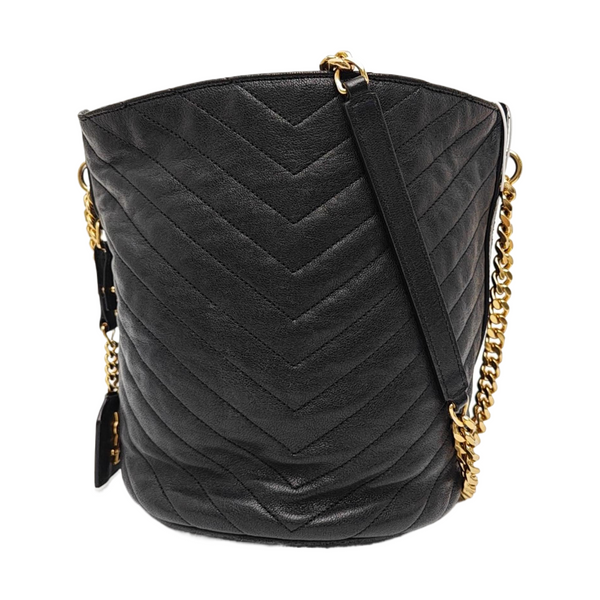 Chevron Calfskin Bucket Bag Black