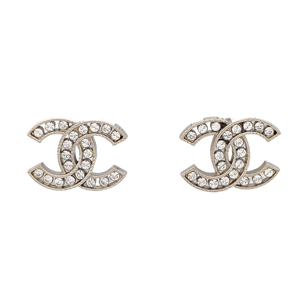 CC Logo Metal Silver Stud Earrings