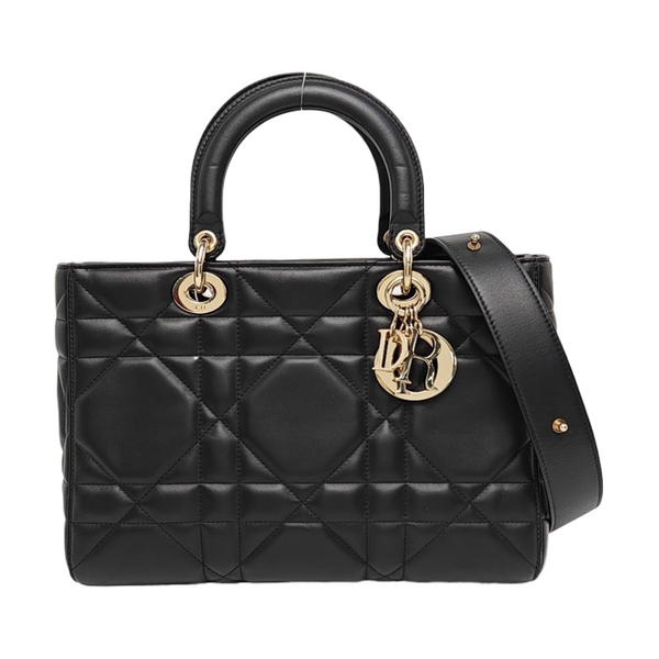 Lady D-Sire Medium Cannage Calfskin Black