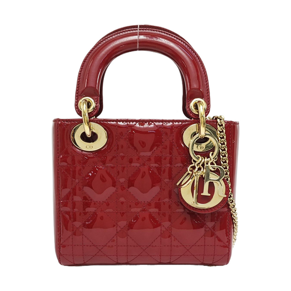 Lady Dior Mini Cannage Patent Leather Red