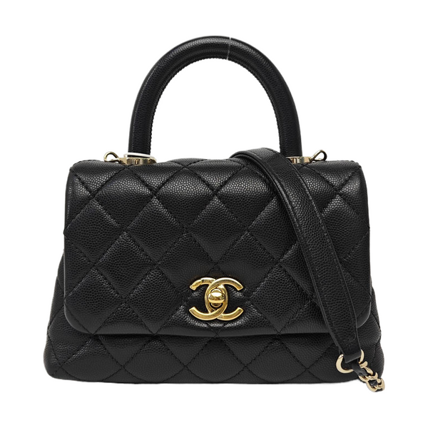 COCO HANDLE Mini Quilted Grained Calfskin Black