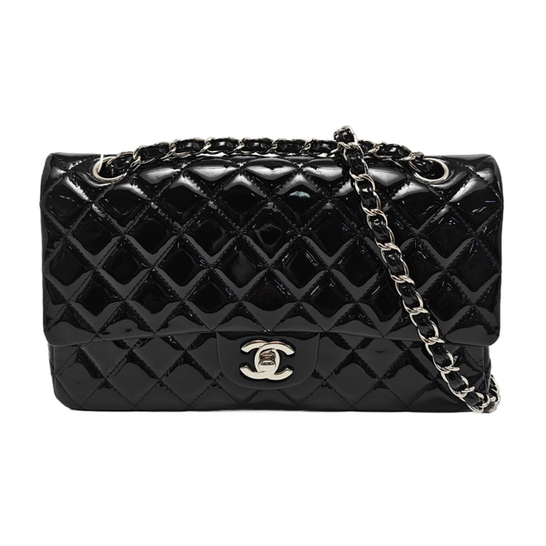 Authenticated pre-owned CLASSIC FLAP Medium Quilted Patent Leather Black - Shoulder Bag at Looply