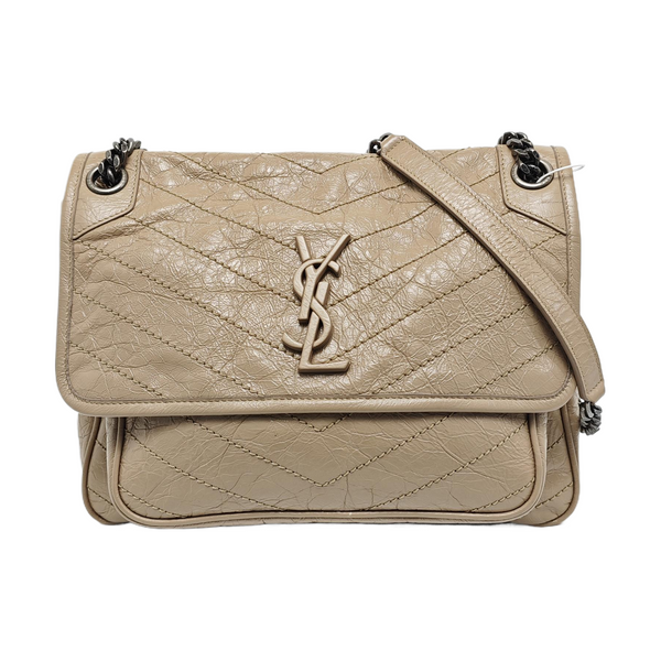 NIKI Medium Chevron Calfskin Beige