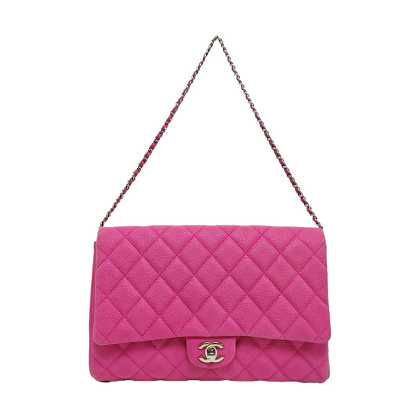 Clásico Flap Piel de Becerro Granulada Acolchada Rosa
