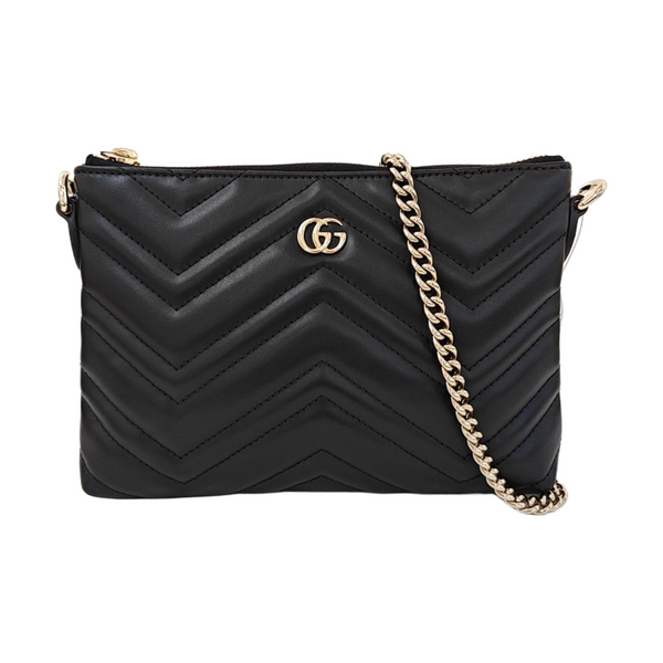 GG Marmont Small Chevron Calfskin Black