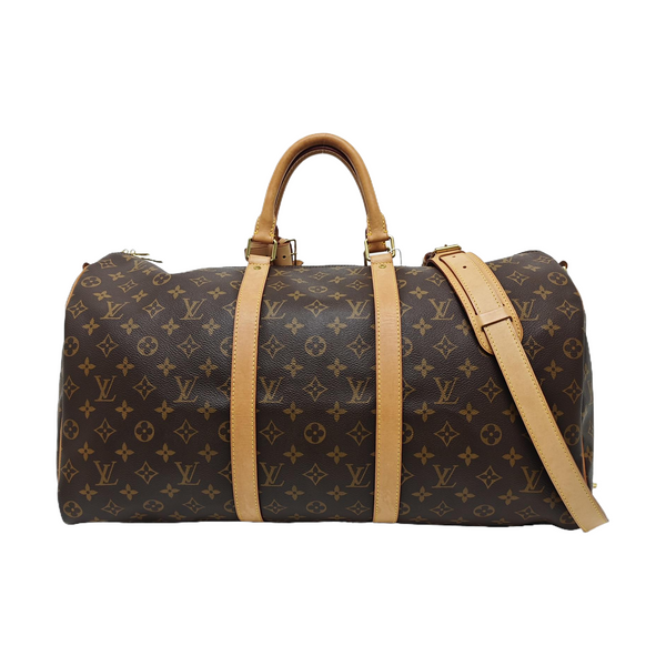 KEEPALL 50 Monogram Coated Canvas Brown
