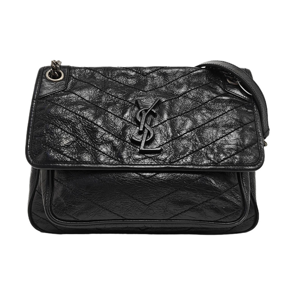NIKI Medium Chevron Calfskin Black