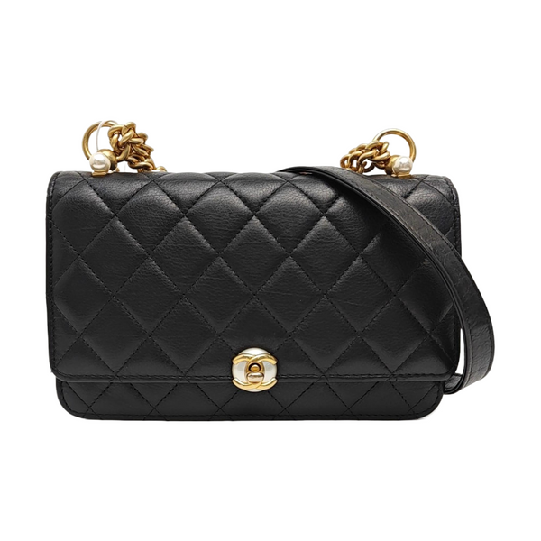 Quilted Calfskin Shoulder Bag Black