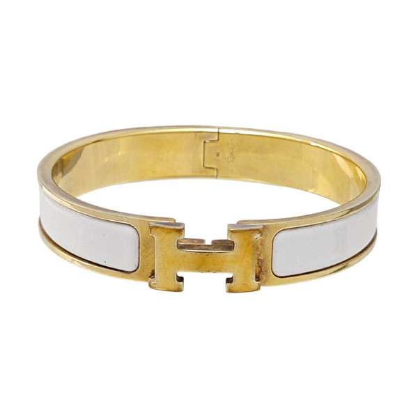 Clic H Metal White Bangle