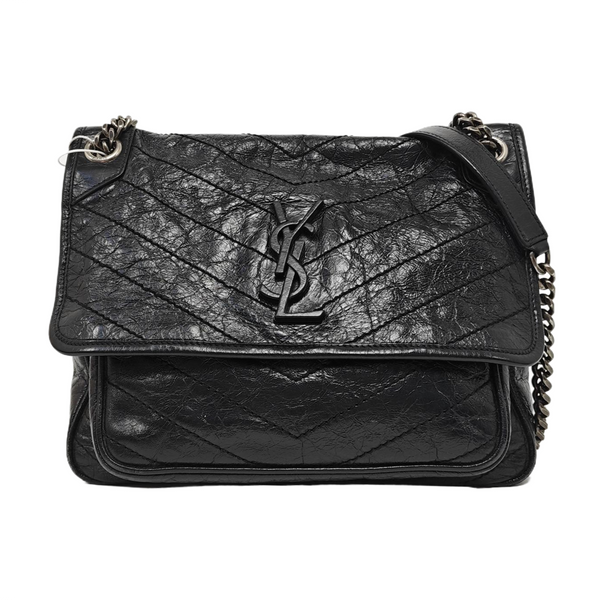 NIKI Medium Chevron Calfskin Black