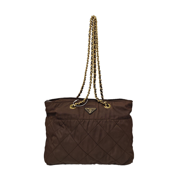 Quilted Nylon Tote Bag Brown
