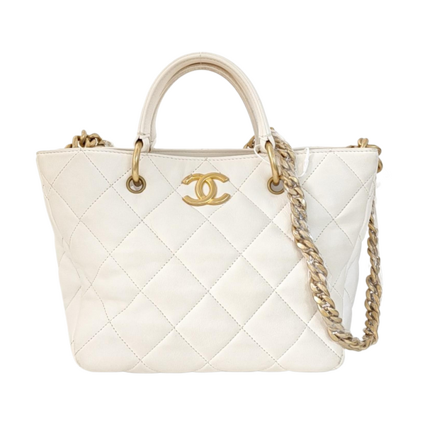 Quilted Lambskin Tote Bag White