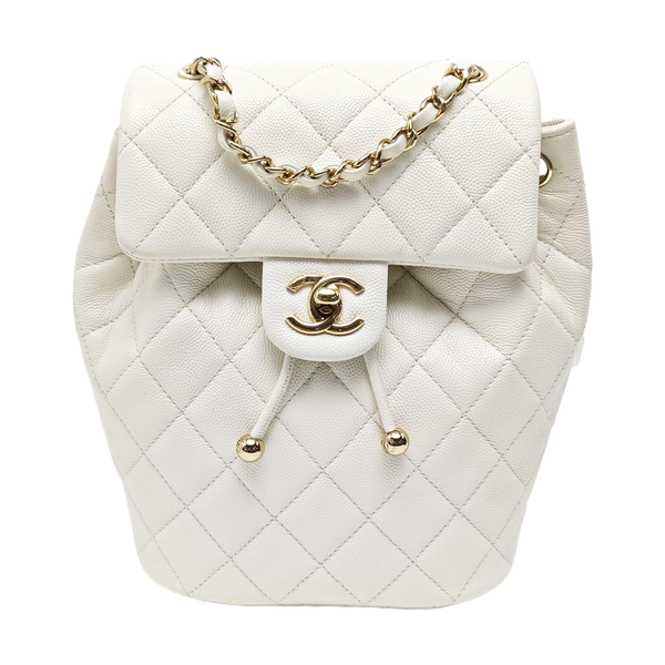 Quilted Grained Calfskin Backpack White