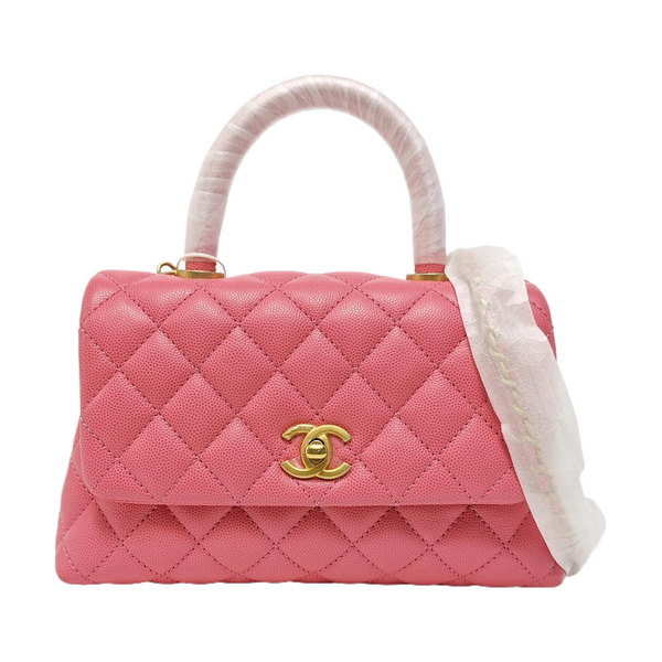 COCO HANDLE Small Quilted Grained Calfskin Pink