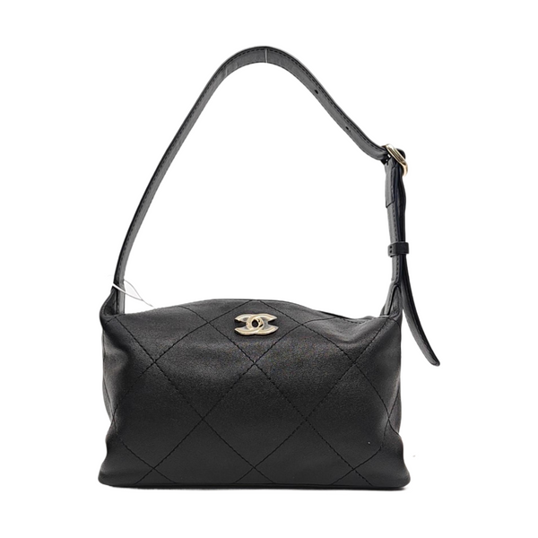 Quilted Lambskin Top Handle Bag Black