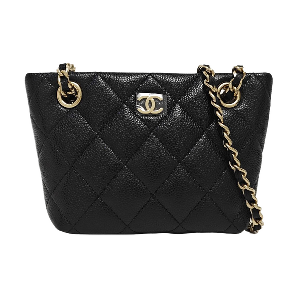 Quilted Grained Calfskin Shoulder Bag Black