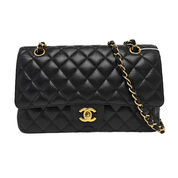 CLASSIC FLAP Medium Quilted Grained Calfskin Black