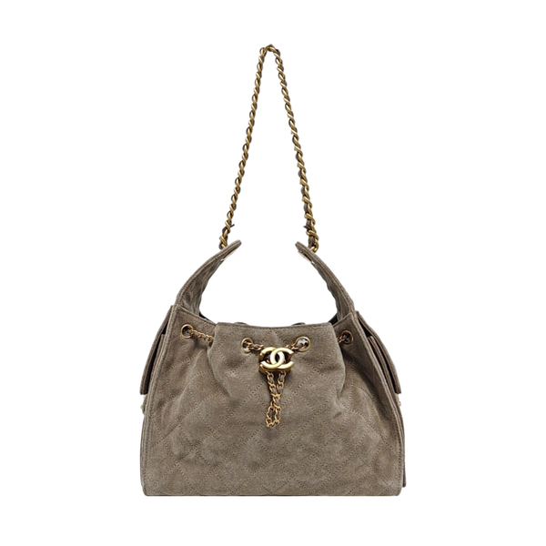 CHANEL 25 Small Quilted Suede Gray