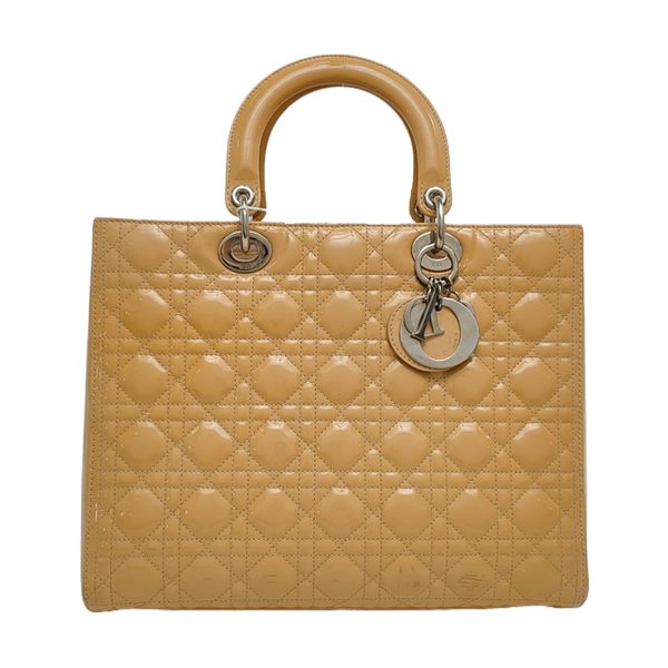 Authenticated pre-owned Lady Dior Large Cannage Patent Leather Yellow - Tote Bag at Looply