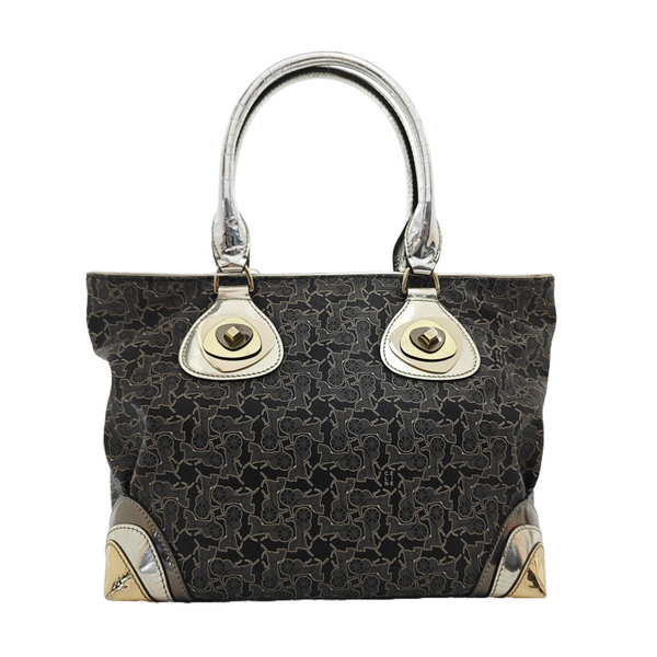 Coated Canvas Top Handle Bag Gray