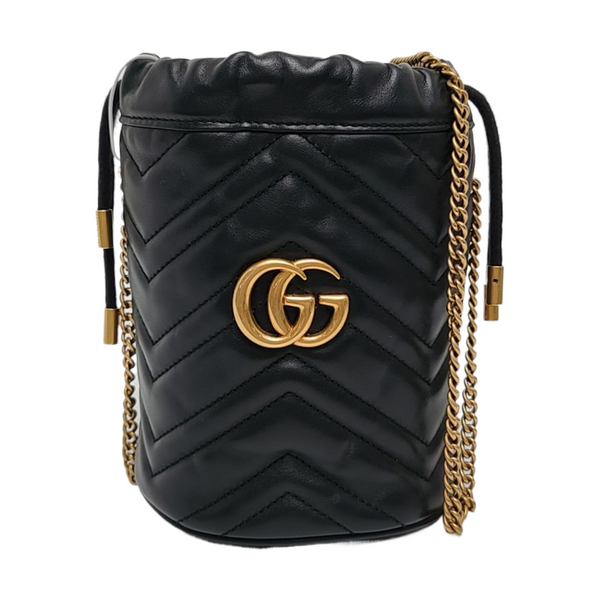 Authenticated pre-owned GG Marmont Mini Quilted Calfskin Black - Bucket Bag at Looply