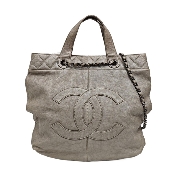 Quilted Calfskin Tote Bag Gray