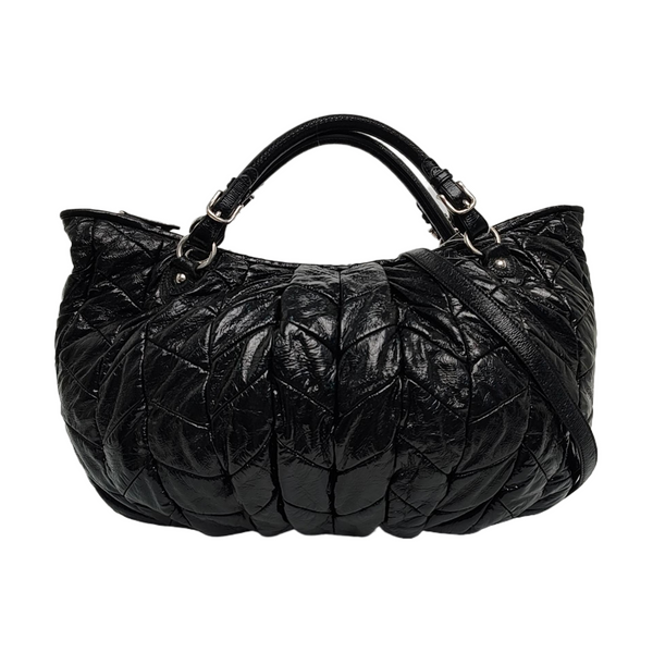 Quilted Patent Leather Tote Bag Black