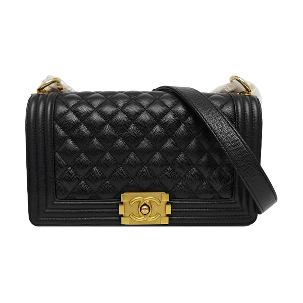 BOY CHANEL Medium Quilted Grained Calfskin Black