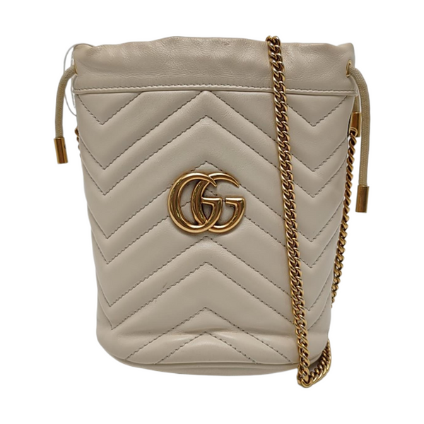 Authenticated pre-owned GG Marmont Mini Quilted Calfskin White - Bucket Bag at Looply