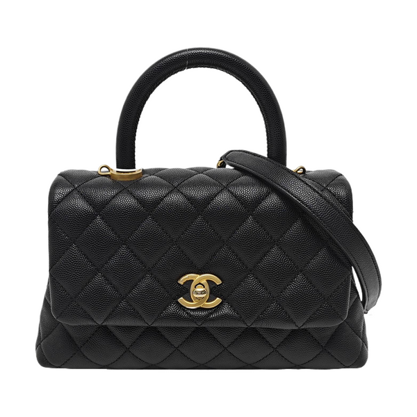 COCO HANDLE Small Quilted Grained Calfskin Black
