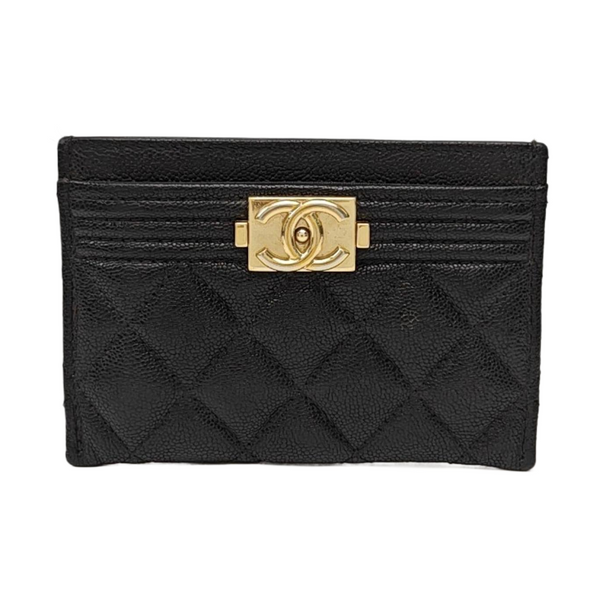 BOY CHANEL Quilted Grained Calfskin Black Card Holder