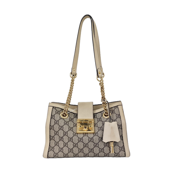 Padlock Small Monogram Coated Canvas Beige