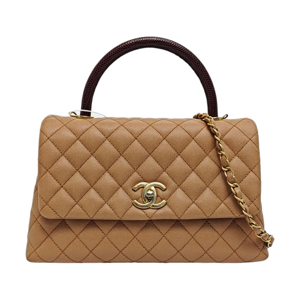 COCO HANDLE Medium Quilted Grained Calfskin Beige