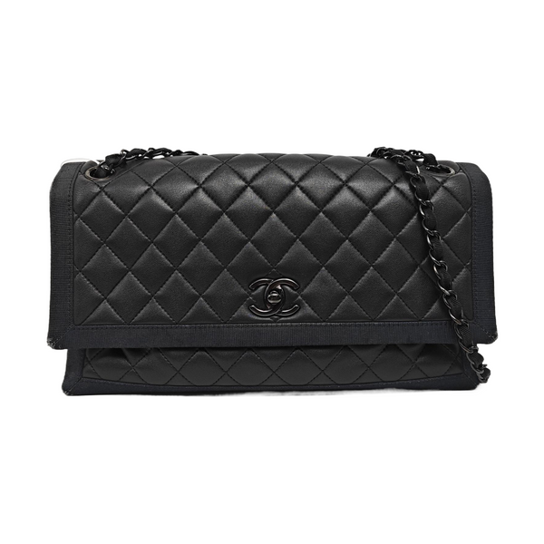 Quilted Lambskin Top Handle Bag Black