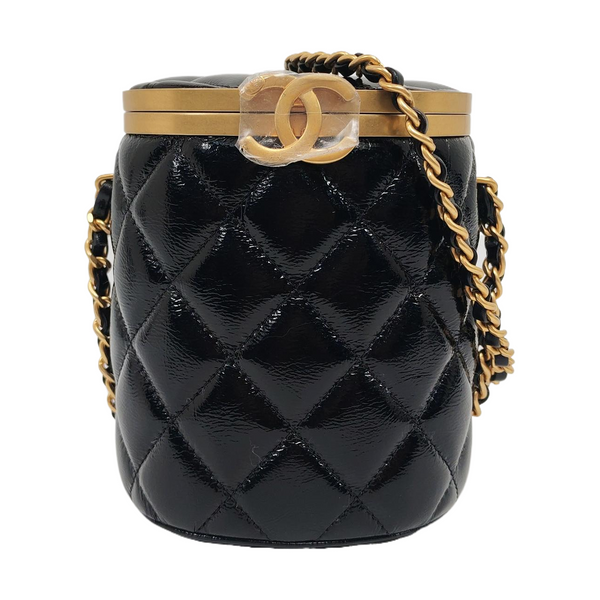 TOCADOR CROWN BOX Piel de cordero charol acolchado Negro